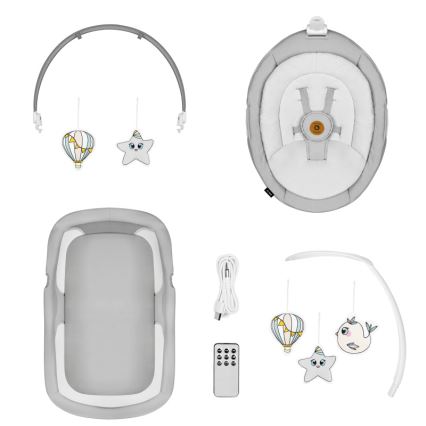 Lionelo - Mecedora para bebé con melodía 2 en 1 BELLA 4xAA Gris Hormigón + control remoto