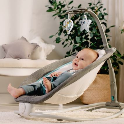 Lionelo - Mecedora vibratoria infantil con melodía PASCAL 2xAA gris/turquesa