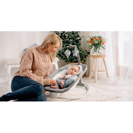 Lionelo - Mecedora vibratoria infantil con melodía PASCAL 2xAA gris/turquesa