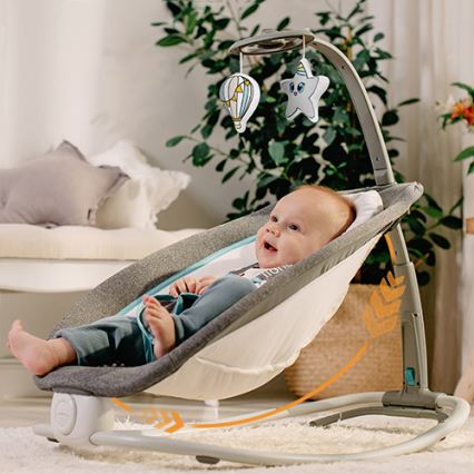 Lionelo - Mecedora vibratoria infantil con melodía PASCAL 2xAA gris/turquesa