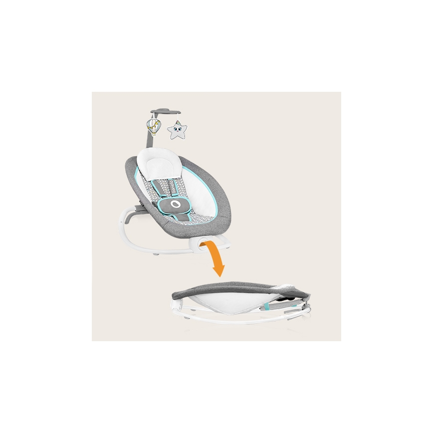 Lionelo - Mecedora vibratoria infantil con melodía PASCAL 2xAA gris/turquesa