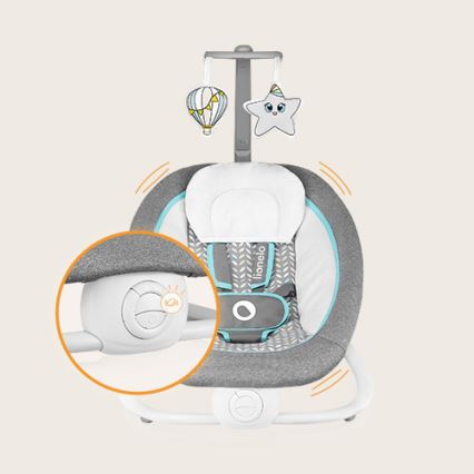 Lionelo - Mecedora vibratoria infantil con melodía PASCAL 2xAA gris/turquesa