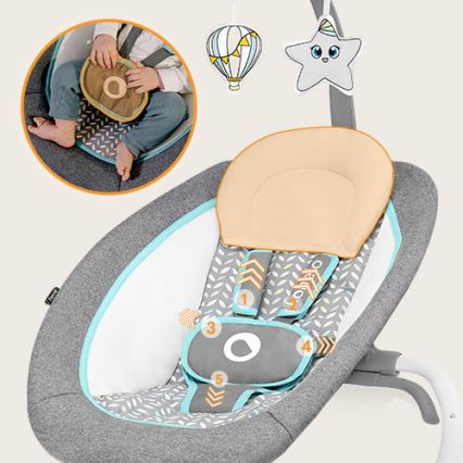 Lionelo - Mecedora vibratoria infantil con melodía PASCAL 2xAA gris/turquesa