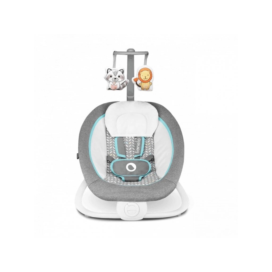 Lionelo - Mecedora vibratoria infantil con melodía PASCAL 2xAA gris/turquesa