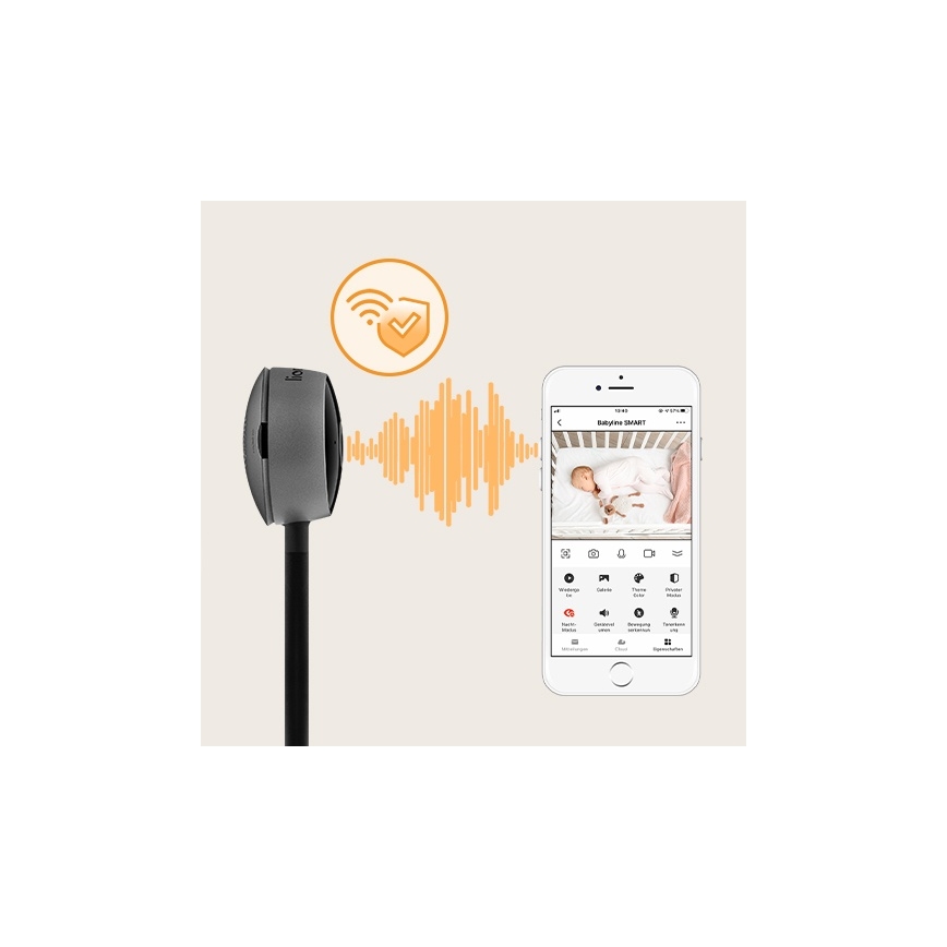Lionelo - Monitor de bebé inteligente BABYLINE SMART Wi-Fi Negro