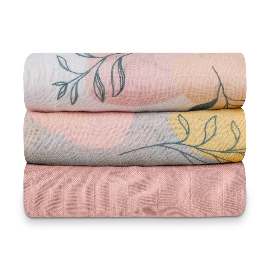 Lionelo - Pack de 3 muselinas de bambú 70x70 cm Leaf