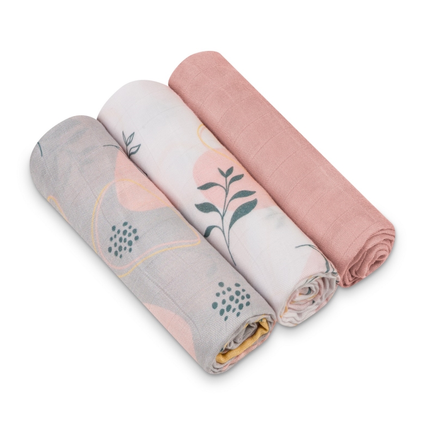 Lionelo - Pack de 3 muselinas de bambú 70x70 cm Leaf