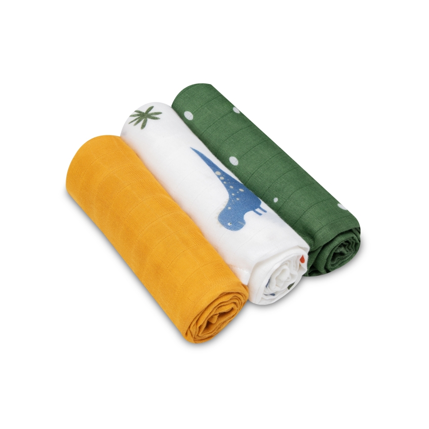 Lionelo - Set de 3 muselinas de bambú BAMBOO SET 70x70 cm Dino