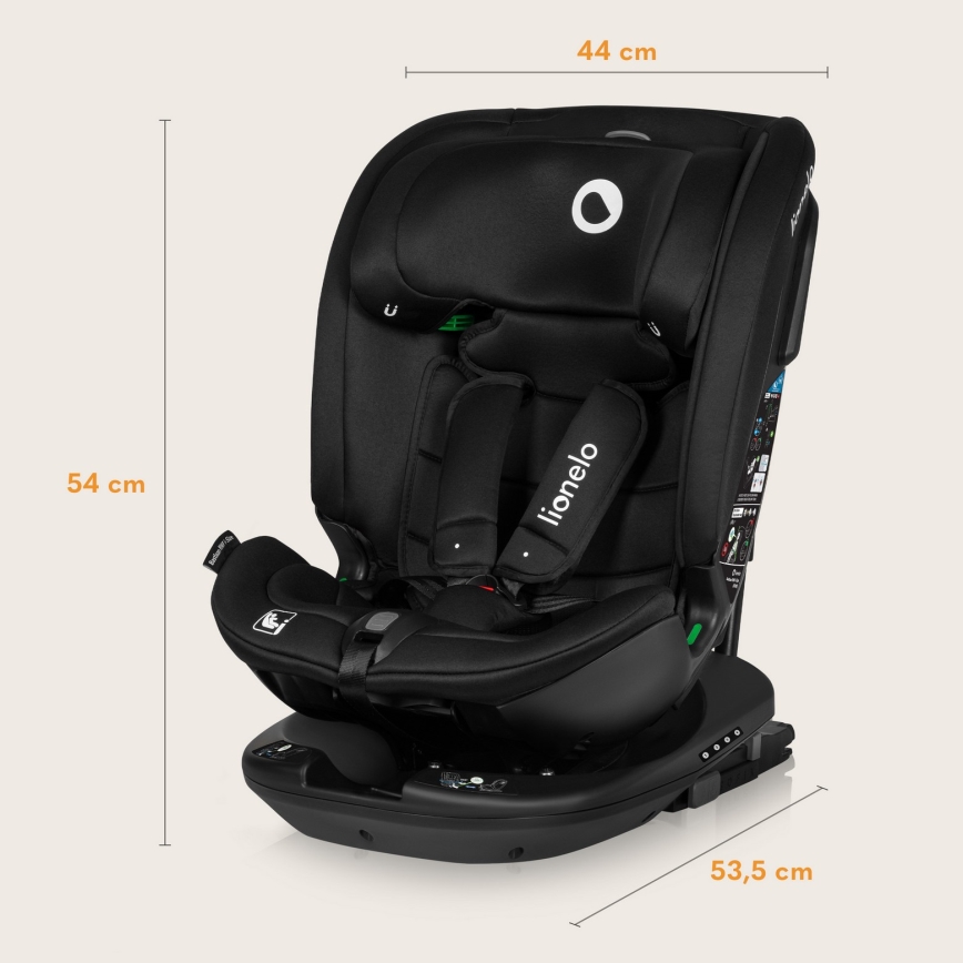 Lionelo - Silla de coche con base giratoria BASTIAAN i-Size 40-150 cm Negro Carbono