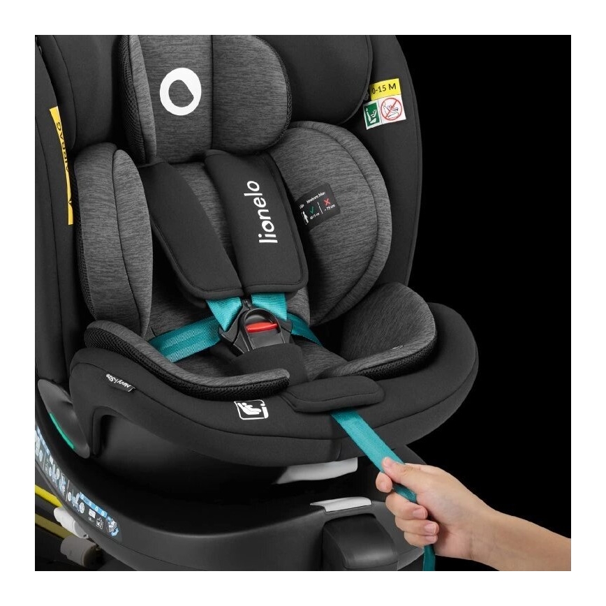 Lionelo - Silla de coche con base giratoria NAVY i-Size 40-150 cm negra/turquesa