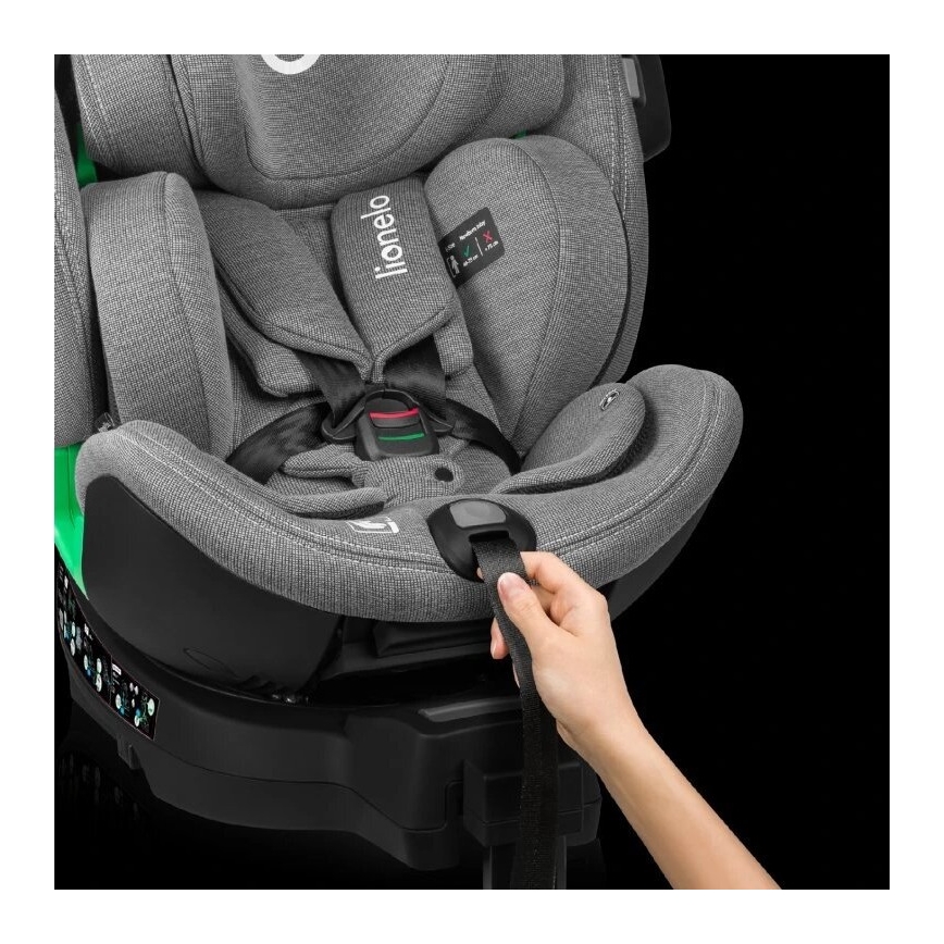 Lionelo - Silla de coche giratoria con base HARMONY i-Size 40-150 cm negro/gris