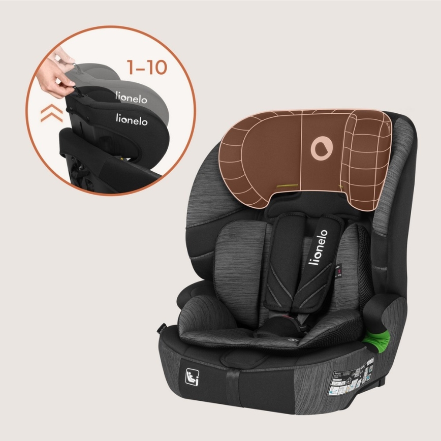 Lionelo - Silla de coche LEVI FIX i-Size 76-150 cm Gris piedra