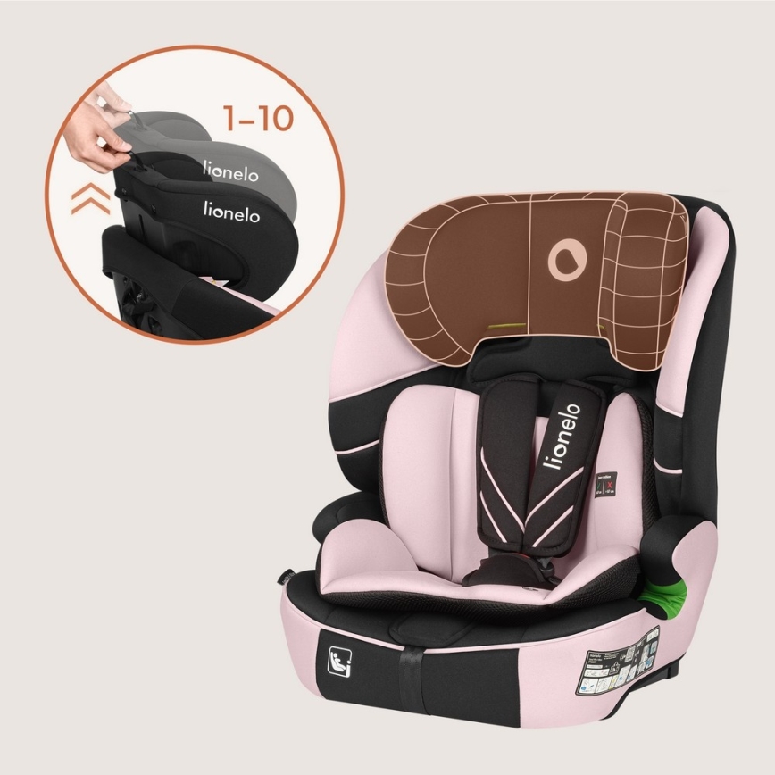 Lionelo - Silla de coche LEVI FIX i-Size 76-150 cm Rosa bebé
