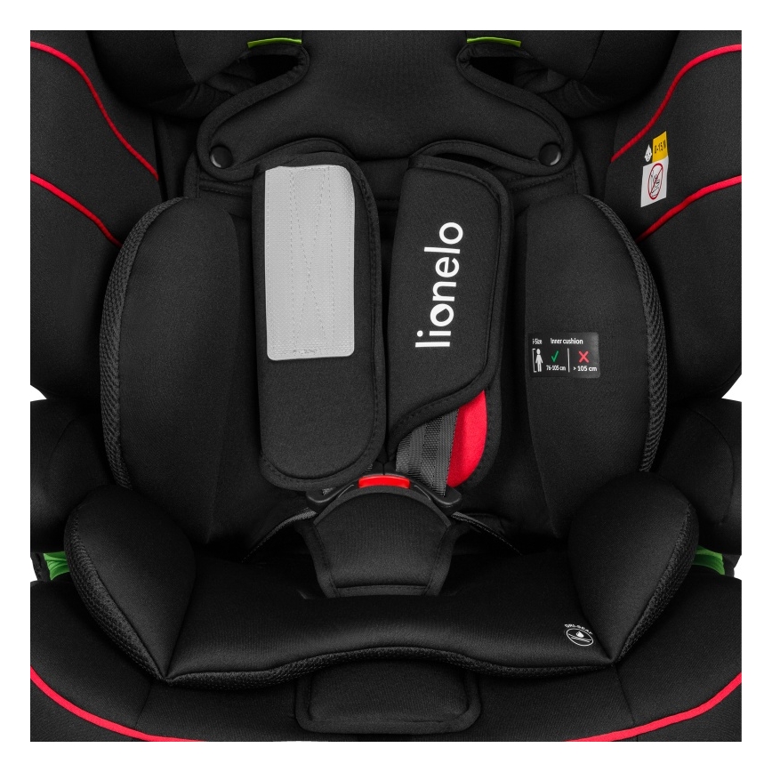 Lionelo - Silla de coche LEVI i-Size 76-150 cm negra deportiva