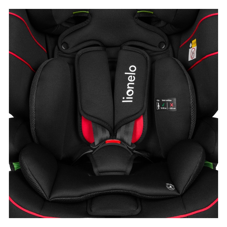 Lionelo - Silla de coche LEVI i-Size 76-150 cm negra deportiva