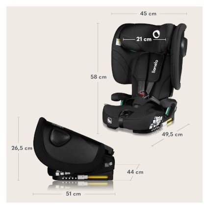 Lionelo - Silla de coche plegable NELLY i-Size 76-150 cm Negro Carbono