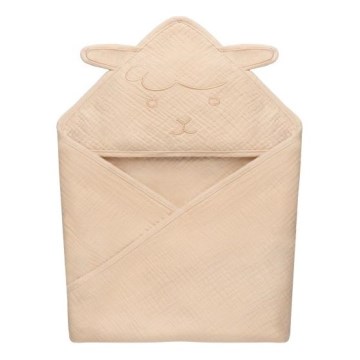 Lionelo - Toalla con capucha infantil de muselina Beige arena