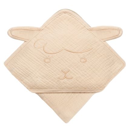 Lionelo - Toalla con capucha infantil de muselina Beige arena