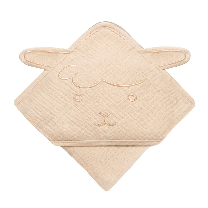 Lionelo - Toalla con capucha infantil de muselina Beige arena