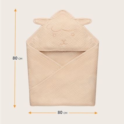 Lionelo - Toalla con capucha infantil de muselina Beige arena