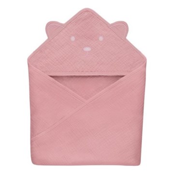Lionelo - Toalla con capucha para bebé de muselina rosa bebé