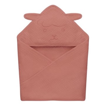 Lionelo - Toalla con capucha para bebé MUSLIN HOODED TOWEL Rojo coral