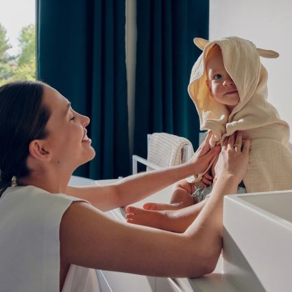 Lionelo - Toalla infantil con capucha de muselina Beige Capuchino