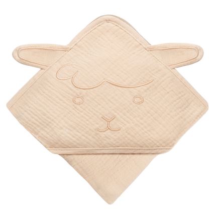 Lionelo - Toalla infantil con capucha de muselina Beige Capuchino