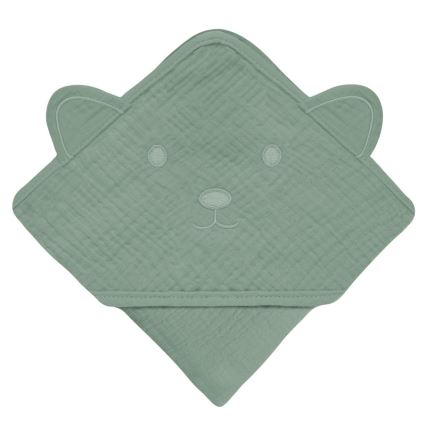 Lionelo - Toalla infantil con capucha de muselina Verde Bosque