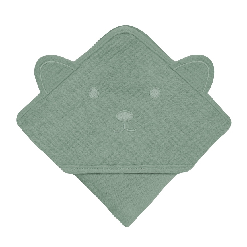 Lionelo - Toalla infantil con capucha de muselina Verde Bosque