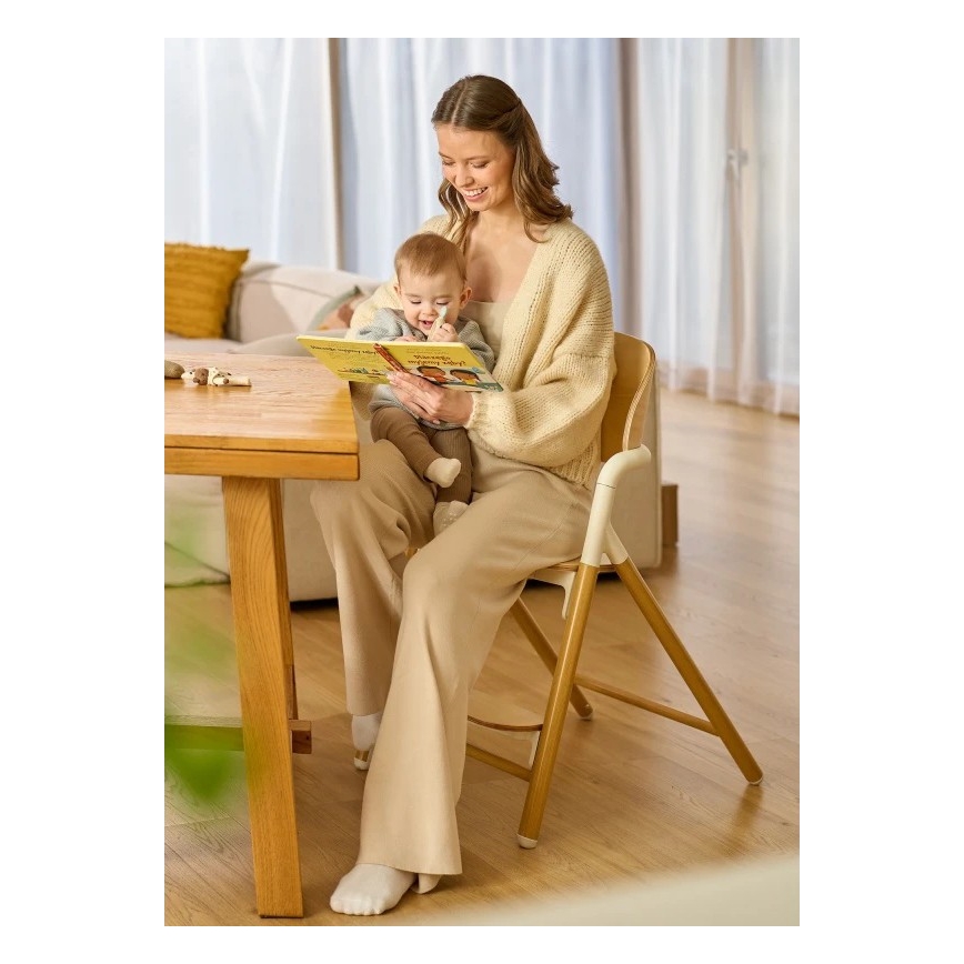 Lionelo - Trona infantil 3 en 1 CELIA - Blanco, madera natural