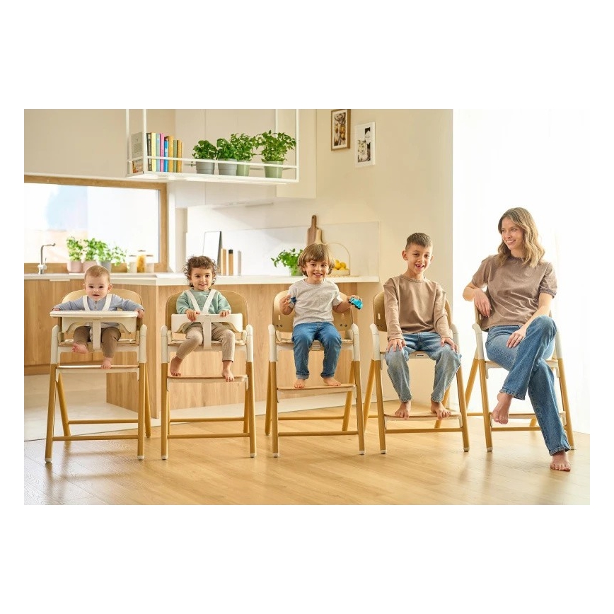 Lionelo - Trona infantil 3 en 1 CELIA - Blanco, madera natural