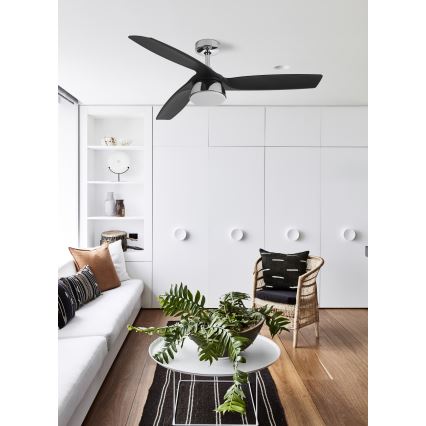 Lucci air 513072 - Ventilador de techo LED regulable BRONX LED/18W/230V 3000/4000/6000K negro/cromo brillante diámetro 132 cm + mando a distancia