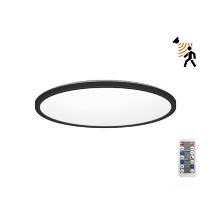 Luminaria LED para baño con sensor de movimiento y crepúsculo NIVERA LED/12W/230V IP54 3000/4000/6000K Ø 22,5 cm negra + mando a distancia