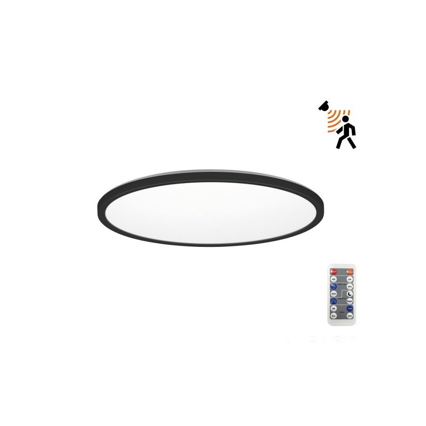 Luminaria LED para baño con sensor de movimiento y crepúsculo NIVERA LED/12W/230V IP54 3000/4000/6000K Ø 22,5 cm negra + mando a distancia