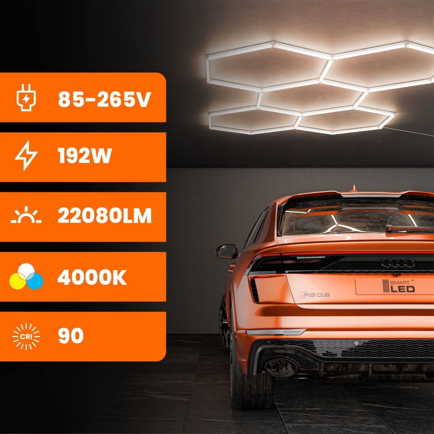 Lámpara LED de techo HEXAGON LED/240W/85-265V 4000K 298x209 cm CRI 90 IP44 blanca