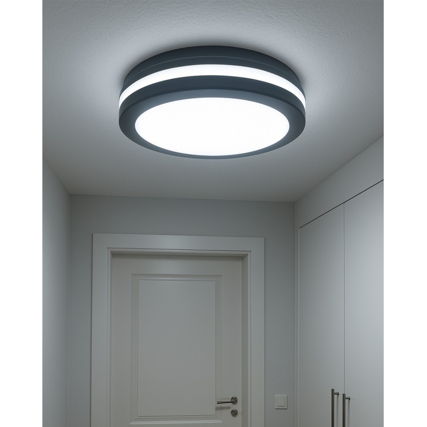 Plafón LED de baño con sensor de movimiento / 20 W / 230 V / 3000/4000/6500 K / diámetro 23 cm / IP54 / antracita