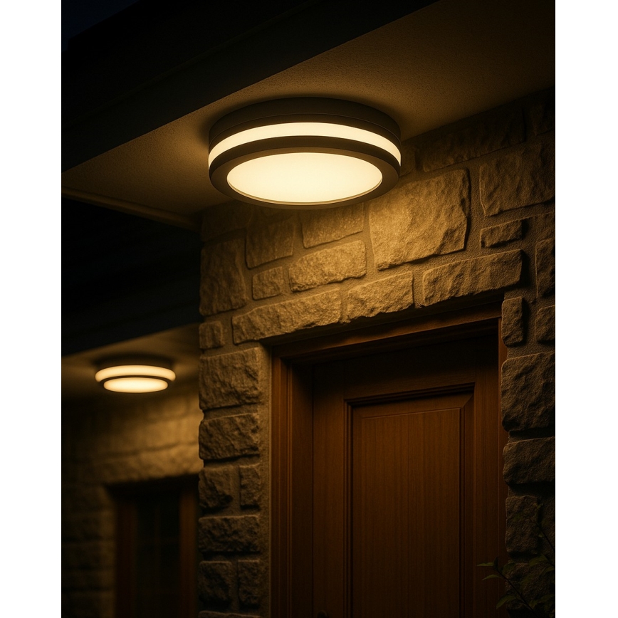 Plafón LED de baño con sensor de movimiento / 20 W / 230 V / 3000/4000/6500 K / diámetro 23 cm / IP54 / antracita