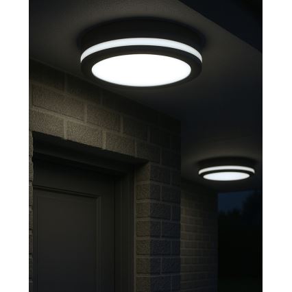 Plafón LED de baño con sensor de movimiento / 20 W / 230 V / 3000/4000/6500 K / diámetro 23 cm / IP54 / antracita