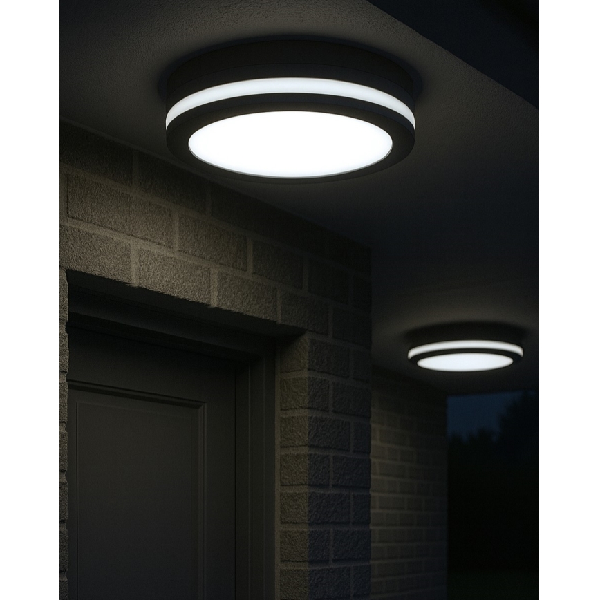 Plafón LED de baño con sensor de movimiento / 20 W / 230 V / 3000/4000/6500 K / diámetro 23 cm / IP54 / antracita