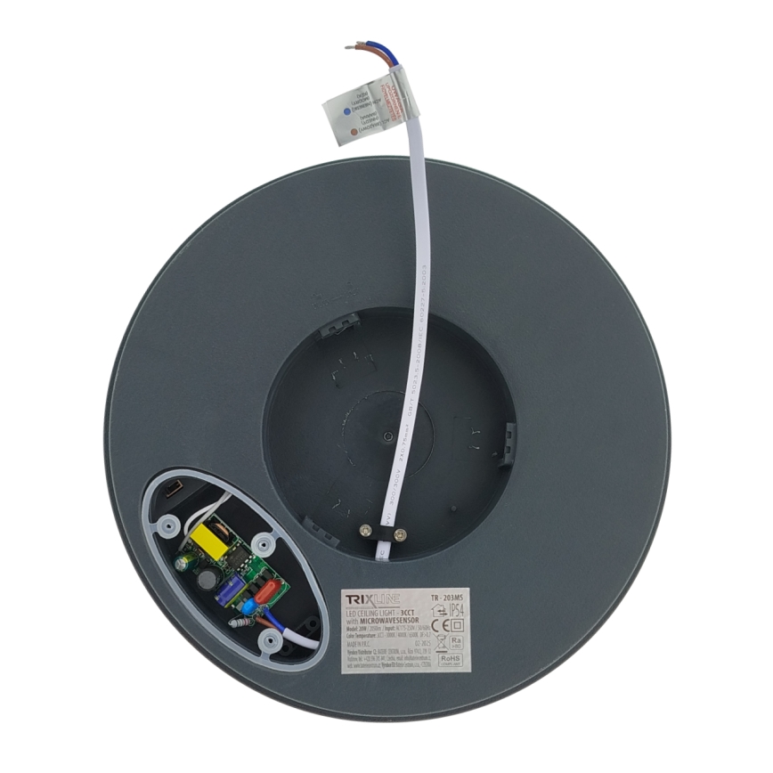 Plafón LED de baño con sensor de movimiento / 20 W / 230 V / 3000/4000/6500 K / diámetro 23 cm / IP54 / antracita