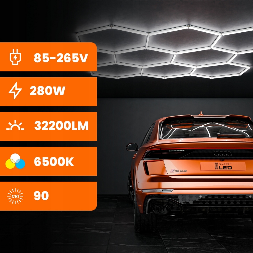 Luminaria de techo LED HEXAGON 350W/85-265V 6500K 313x298 cm CRI 90 IP44 blanco