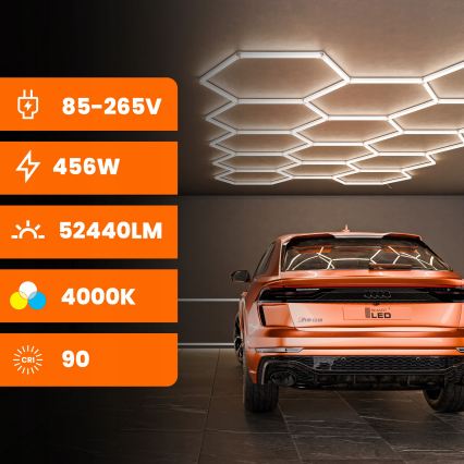 Luminaria de techo LED HEXAGON LED/570W/85-265V 4000K 522x298 cm CRI 90 IP44 blanca