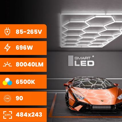 Lámpara de techo LED HEXAGON LED/696W/85-265V 6500K 484x243 cm IRC 90 IP44 blanca