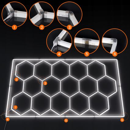 Lámpara de techo LED HEXAGON LED/696W/85-265V 6500K 484x243 cm IRC 90 IP44 blanca