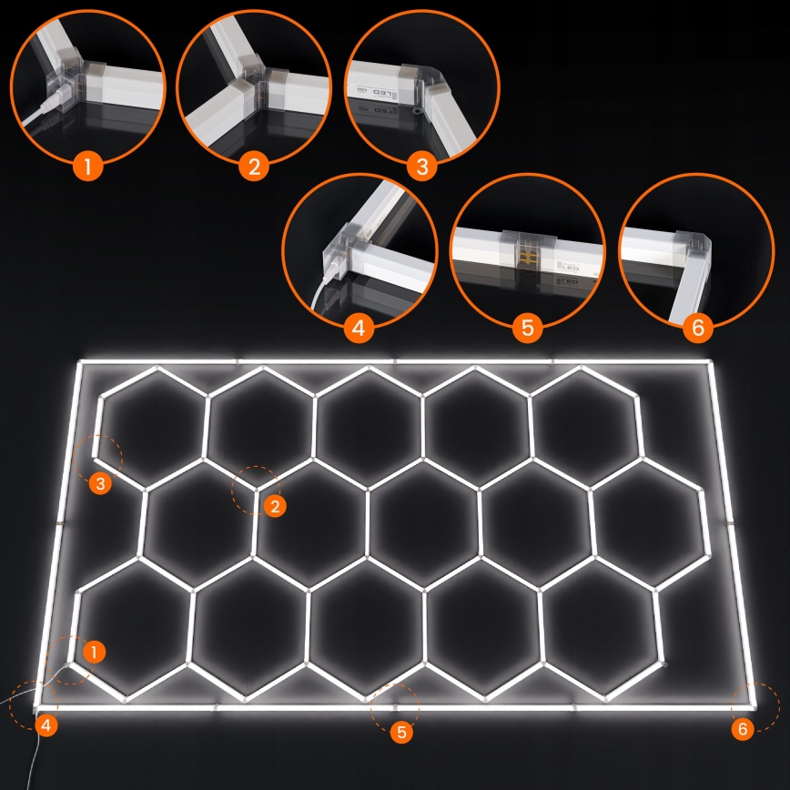 Lámpara de techo LED HEXAGON LED/696W/85-265V 6500K 484x243 cm IRC 90 IP44 blanca