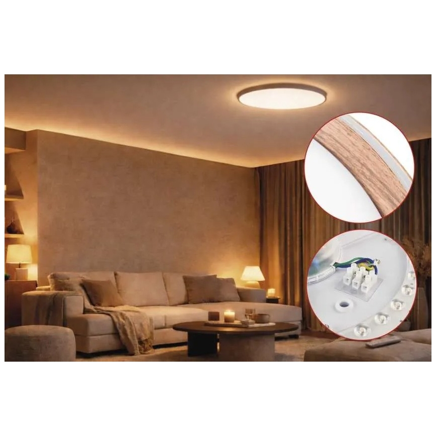 Plafón LED regulable ILVI LED/45W/230V 2700–6500K Ø 50 cm acabado efecto madera + mando a distancia