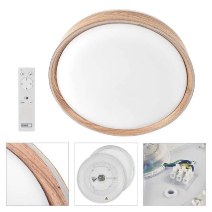 Plafón LED regulable ILVI LED/45W/230V 2700–6500K Ø 50 cm acabado efecto madera + mando a distancia
