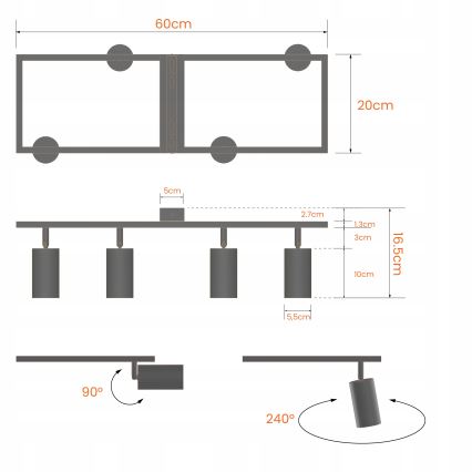 Luminaria empotrable orientable 4xGU10/30W/230V blanca
