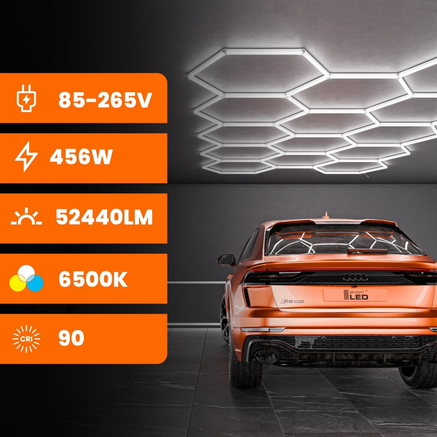 Luminaria de techo LED HEXAGON LED/570W/85-265V 6500K 522x298 cm CRI 90 IP44 blanca